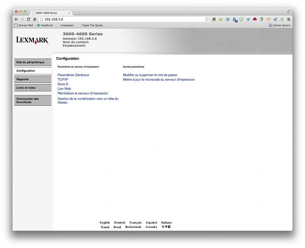 Page Web Configuration Lexmark